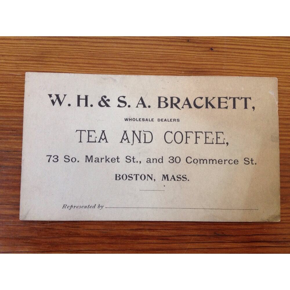 Antique Victorian Business Trade Card Boston MA Brackett Tea Coffee Faneuil Hall